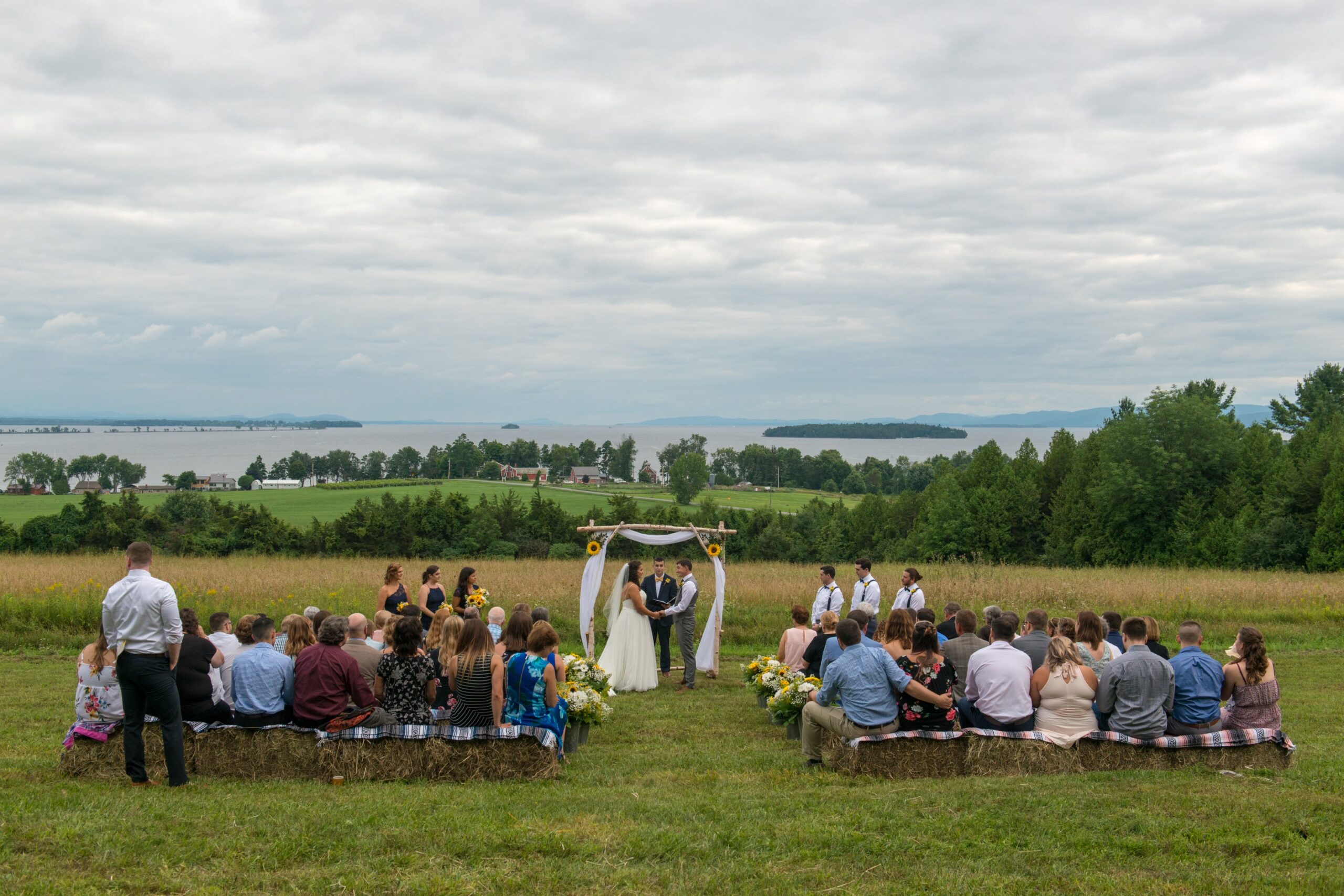 vineyard wedding with lake and mountains in background