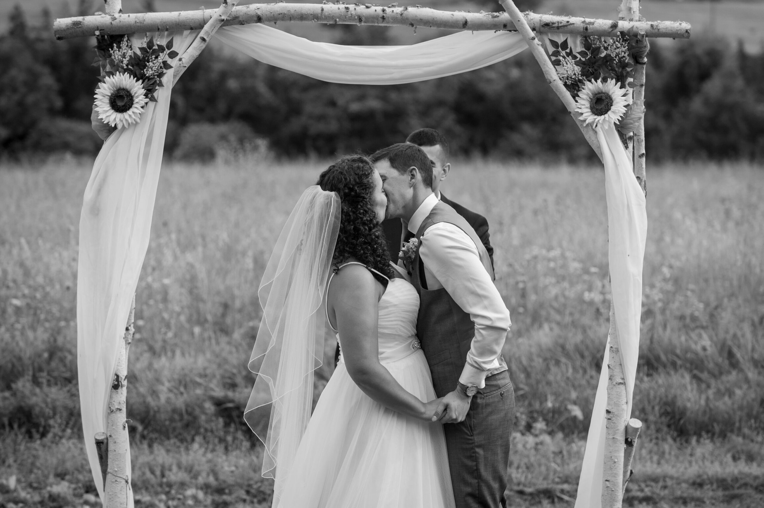 vineyard wedding bride and groom kissing