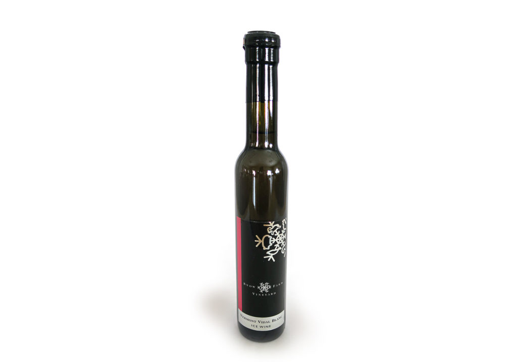 visit vermont ice wine bottle on white background